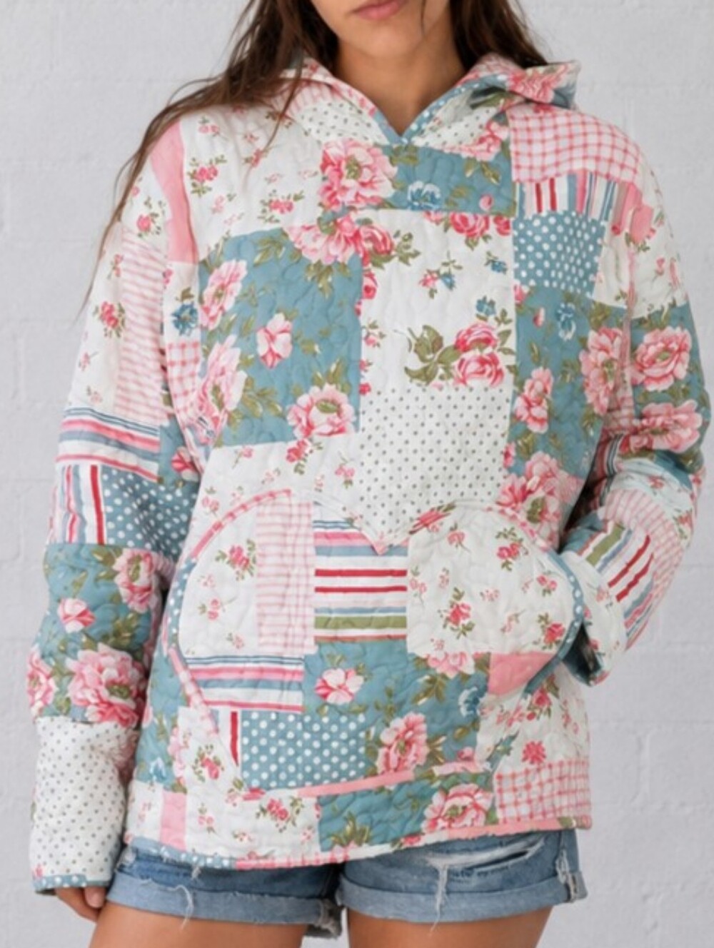 Upcycled- Sunday Bloom Patchwork Quilted Hoodie